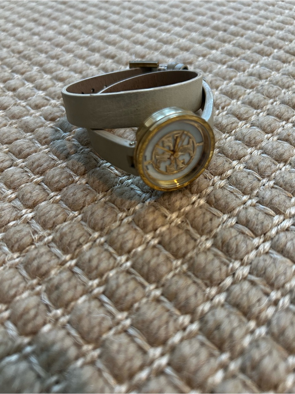 Tory Burch Beige Leather Wrap Watch with Gold-Tone Case